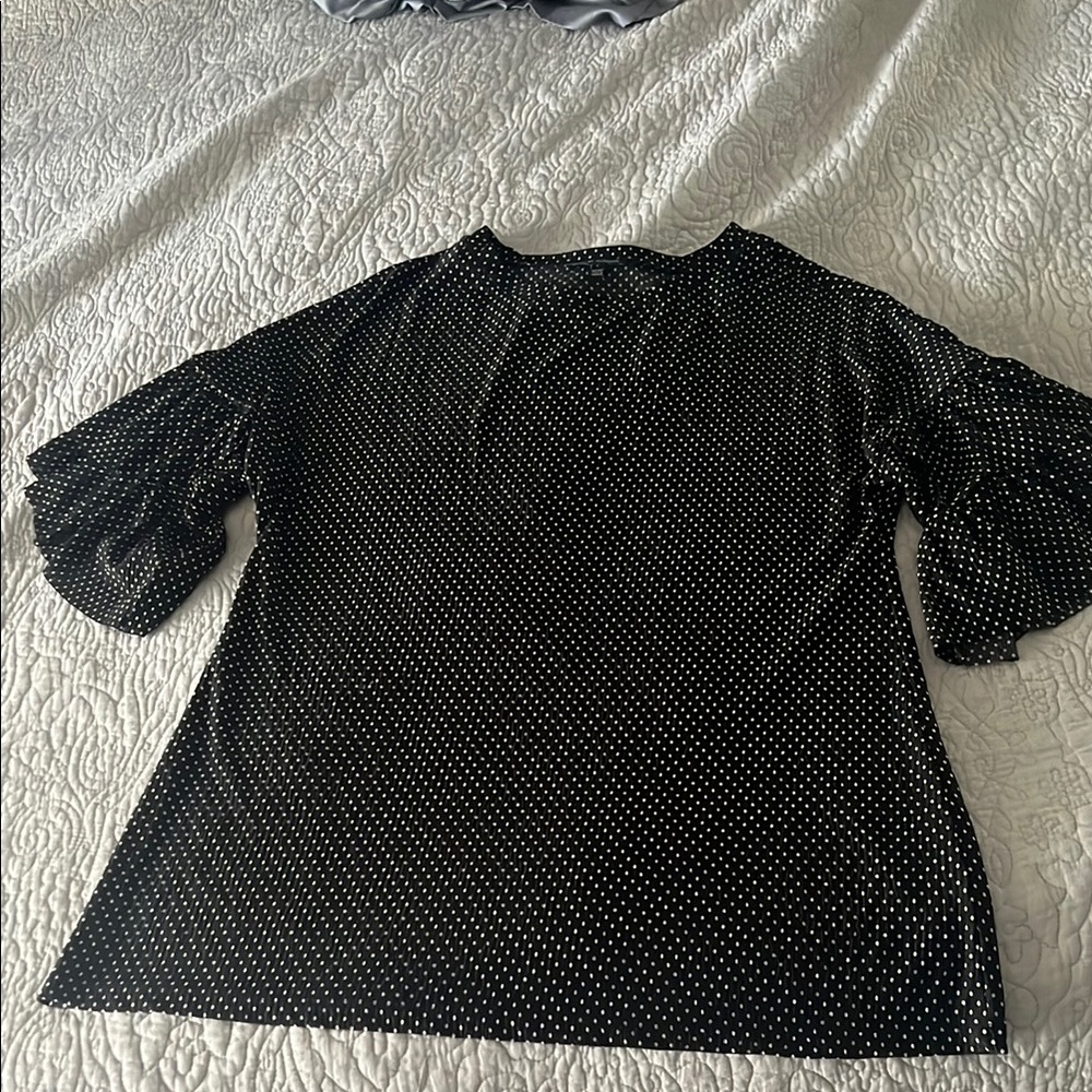 Robert Kitchen Black Polka Dot Women's Top with ruffled sleeve